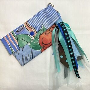Handmade Floral Blue and Orange Wallet/Clutch